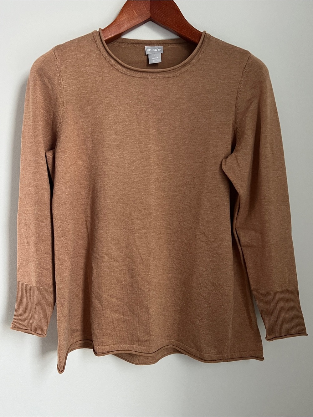 Chico's | Camel Brown Crewneck Long Sleeve Sweater Business Casual Size M (1)